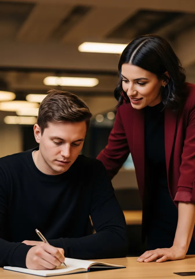 Pessoa escrevendo metas em caderno